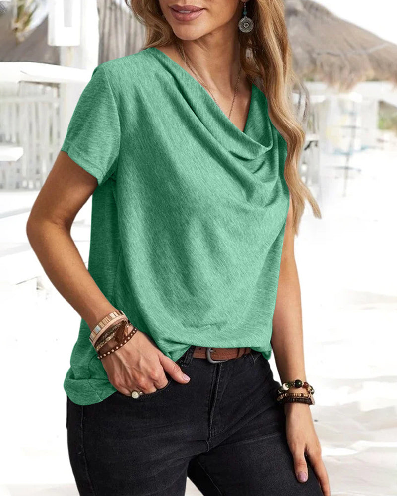 Cowl Neck T-shirt with Short Sleeves
