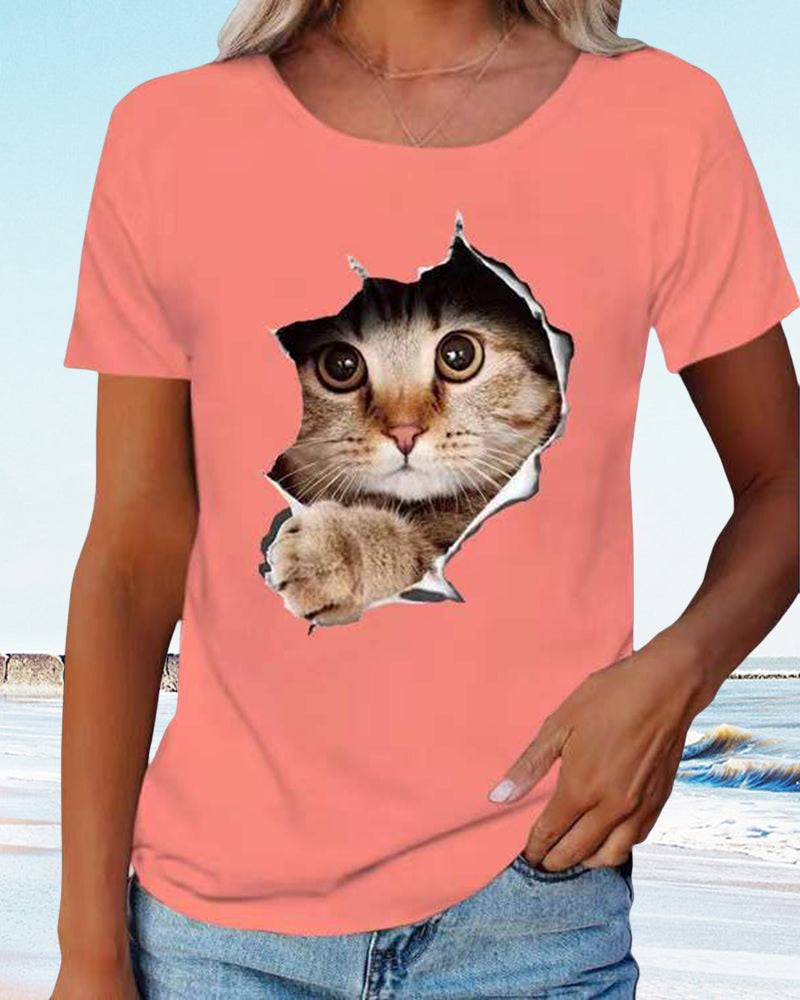 Cat Print T-Shirt
