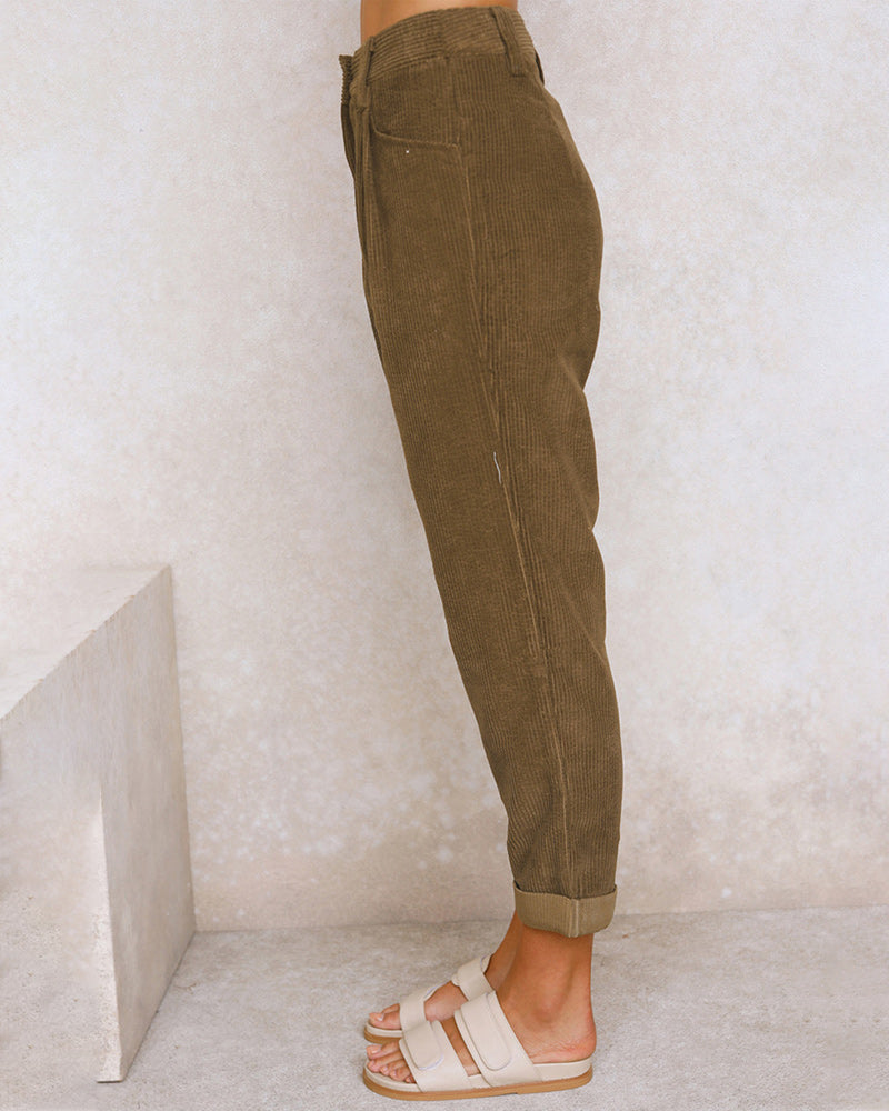 Solid Straight Trousers with High Waist