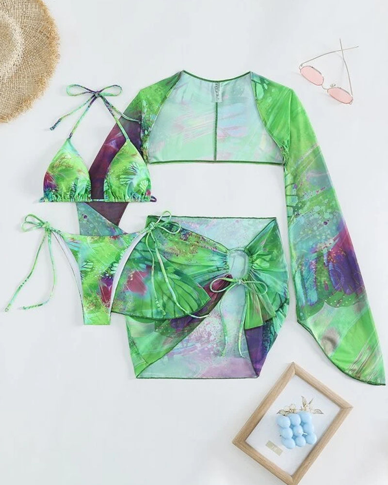 Three-piece multicolor tie-dye bikini set