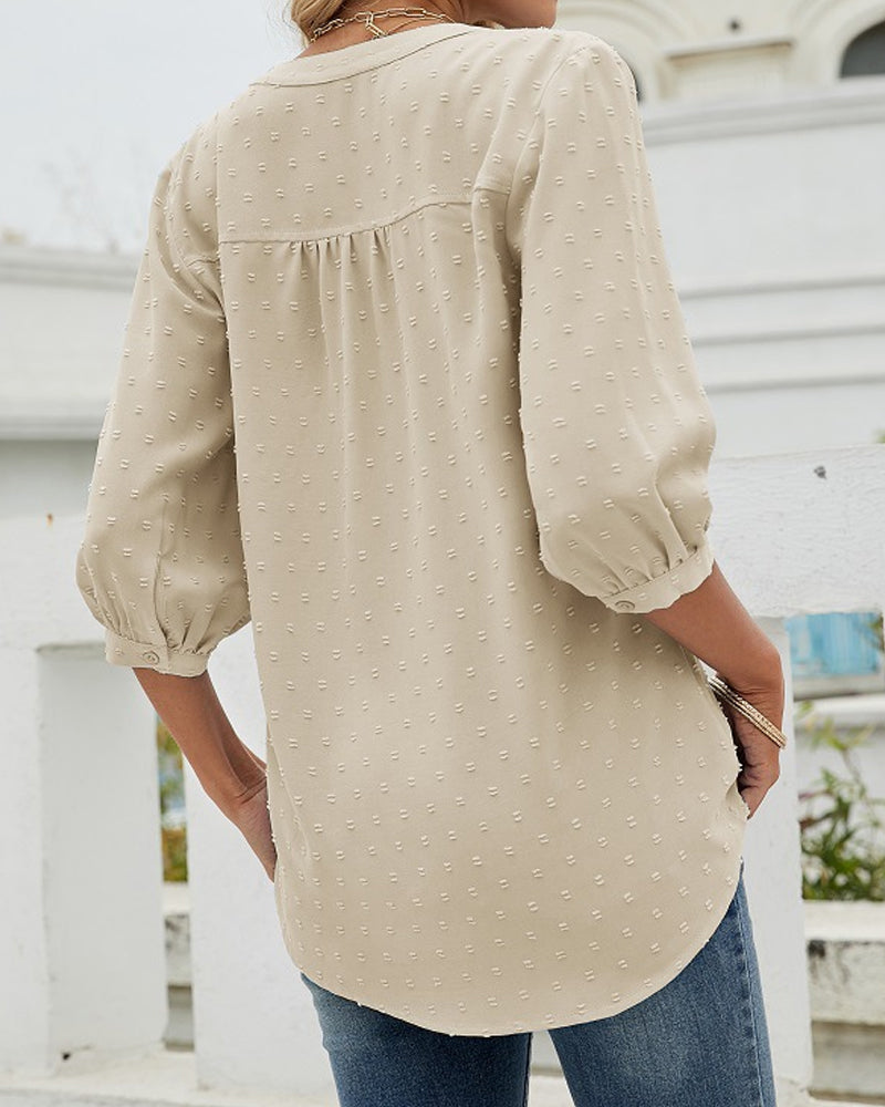 Solid Color Stand Collar Loose Top