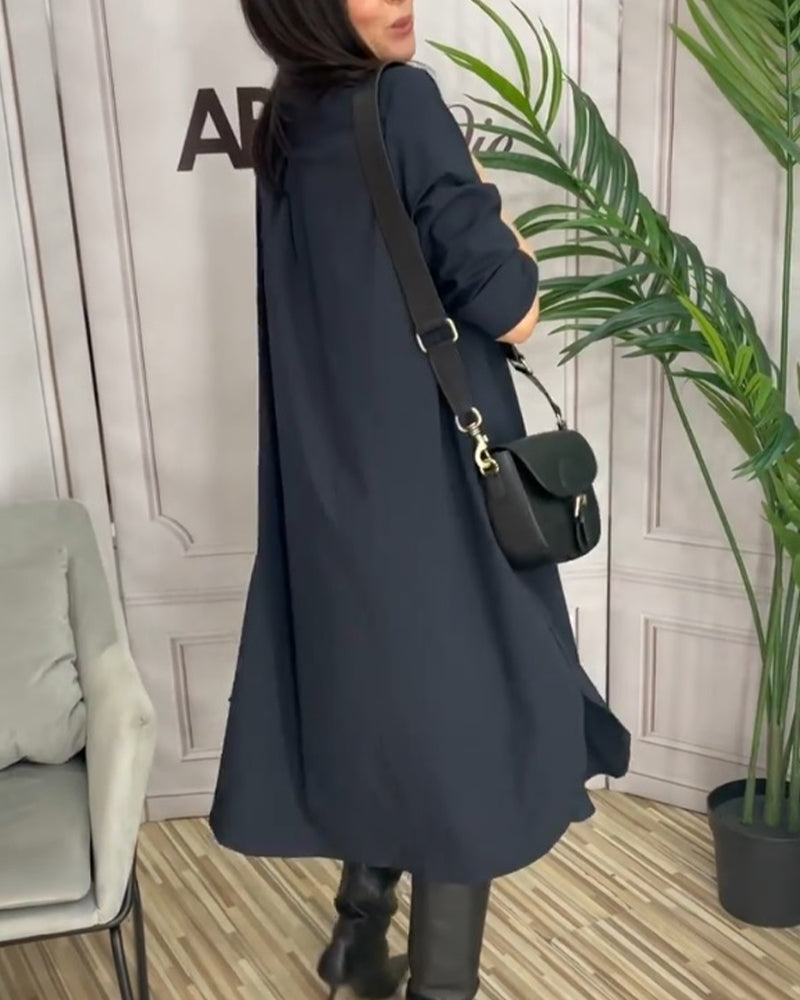 Solid color lapel casual dress