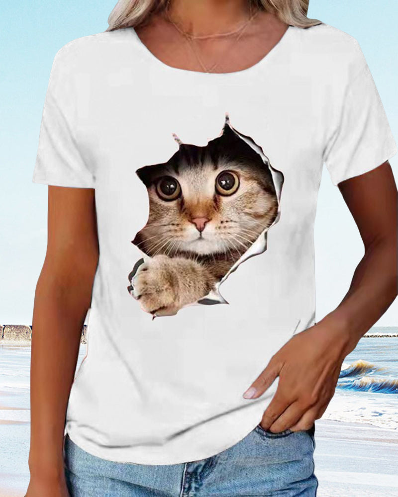 Cat Print T-Shirt
