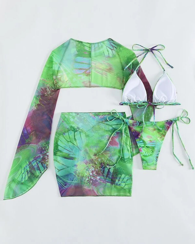 Three-piece multicolor tie-dye bikini set