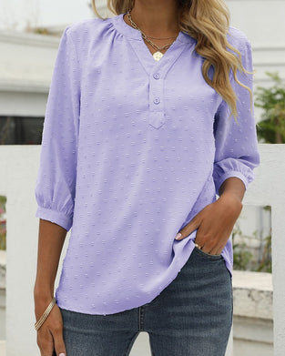 Solid Color Stand Collar Loose Top