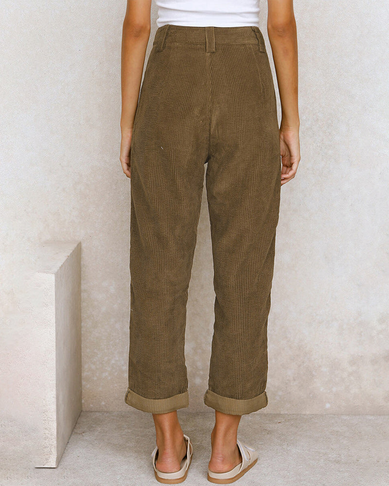 Solid Straight Trousers with High Waist