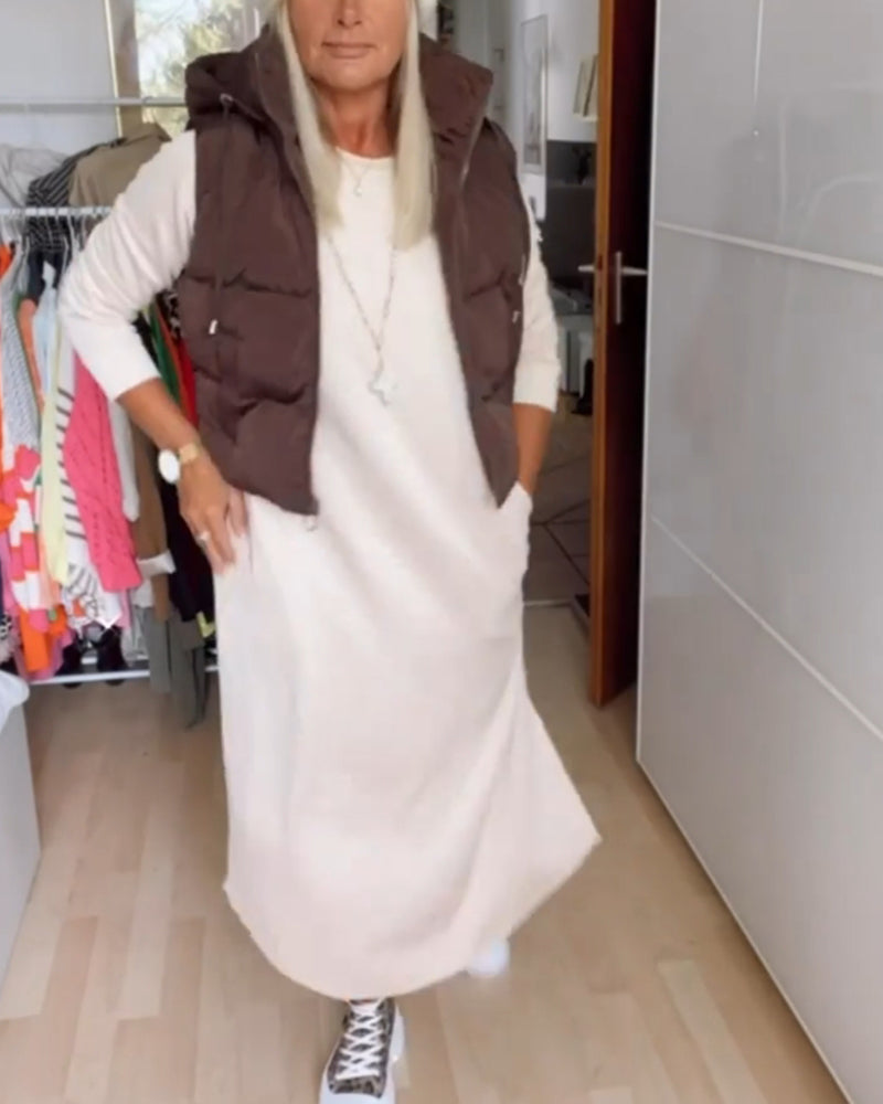 Solid color hooded vest coat