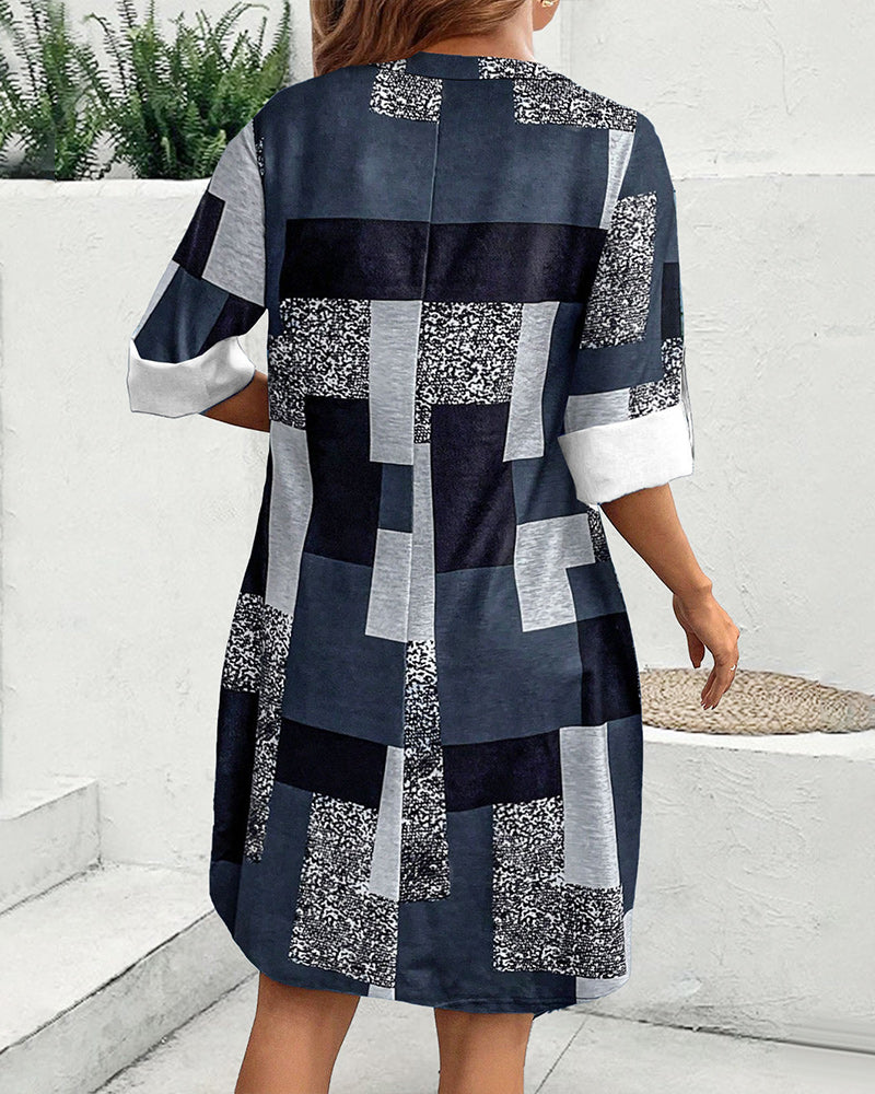 Plaid print button dress