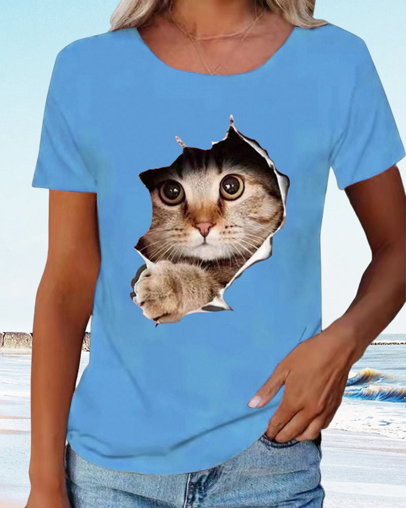 Cat Print T-Shirt