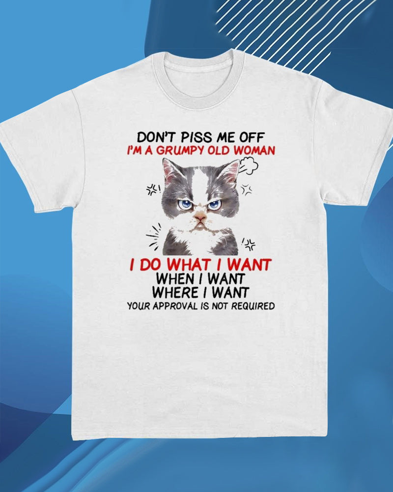 Letter cat print casual T-shirt