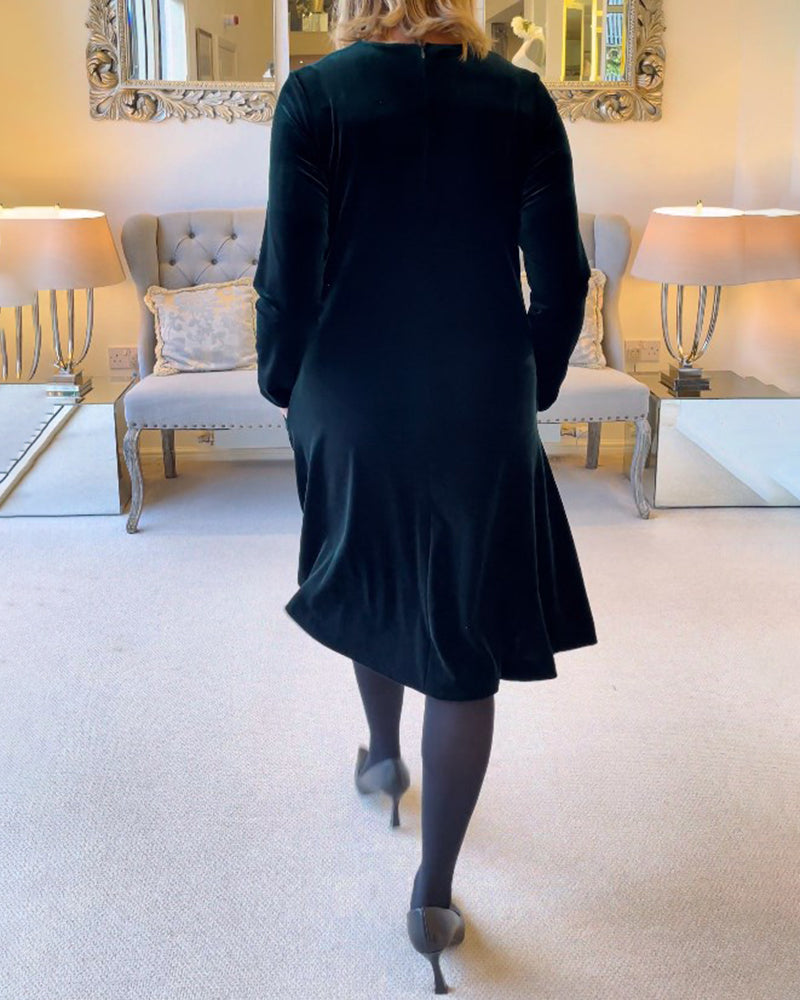 Pocket Velvet Round Neck Dress