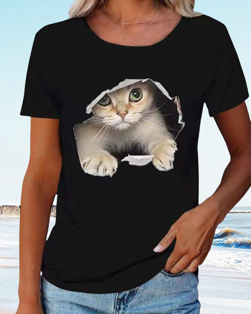 Cat Print T-Shirt