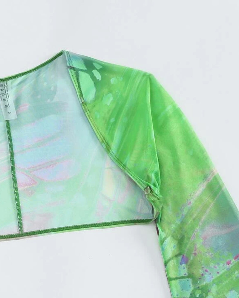 Three-piece multicolor tie-dye bikini set