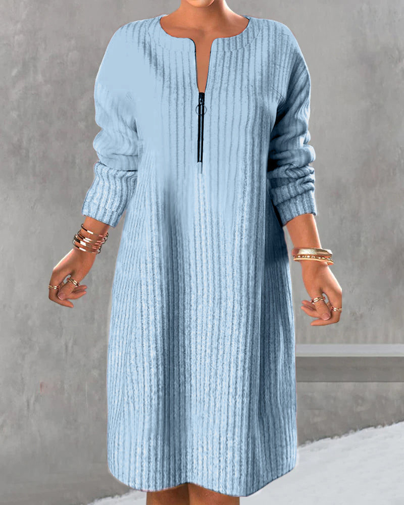 Solid Color Zipper Neck Dress