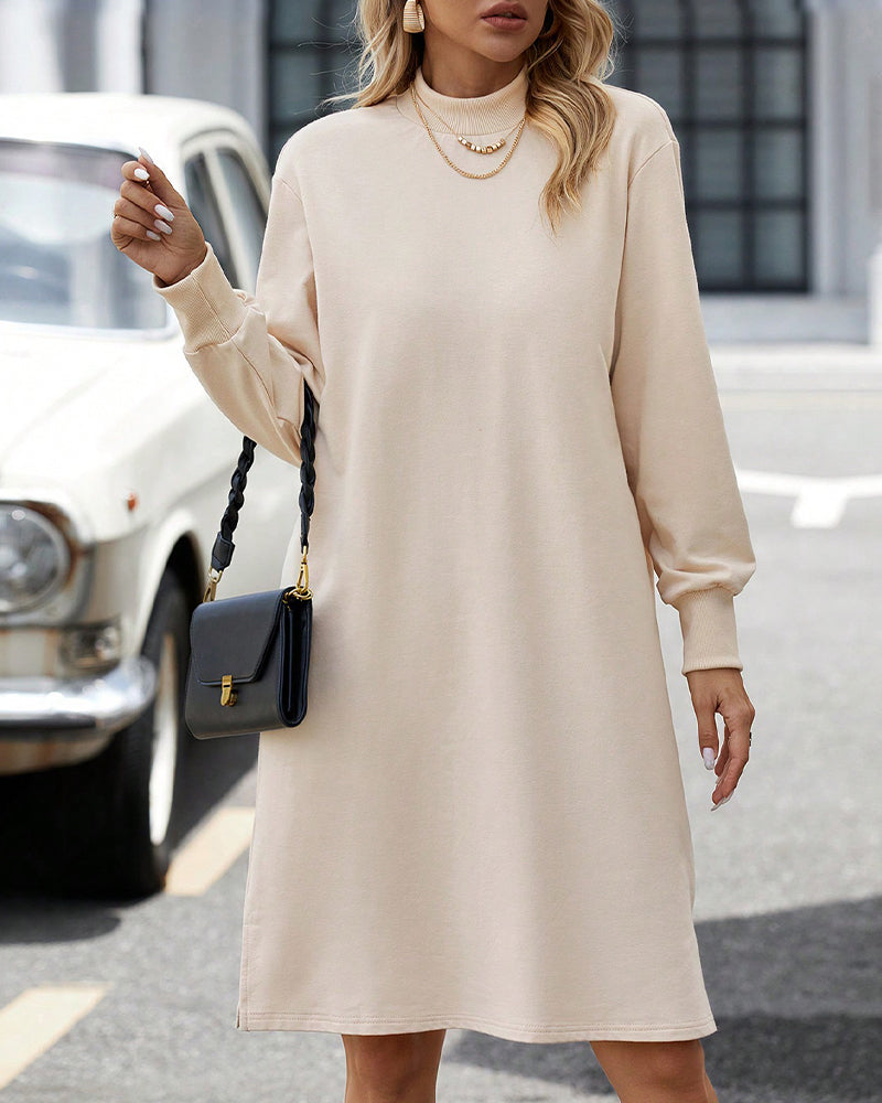 Solid color high Neck dress