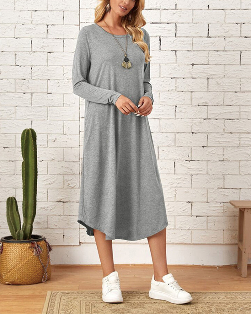 Long Sleeve Loose Cotton Dress