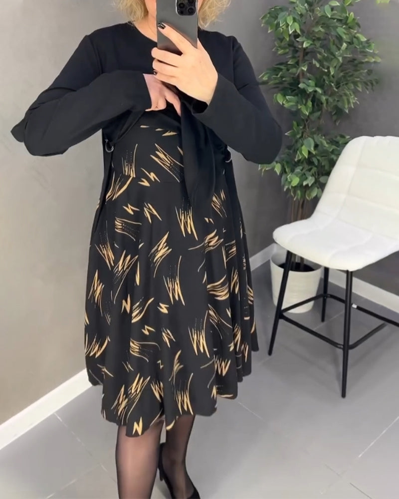 Casual Loose Print Round Neck Dress