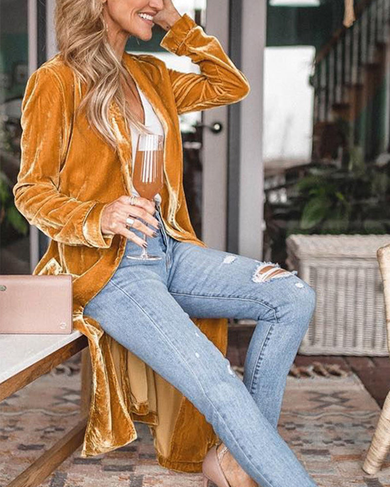 Solid Color Long Sleeve Long Jacket