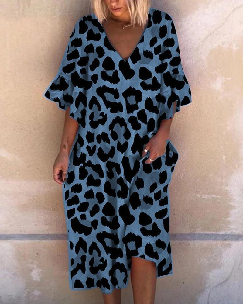 Leopard print V-neck loose dress