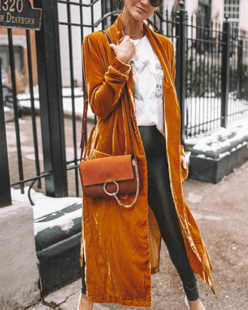 Solid Color Long Sleeve Long Jacket