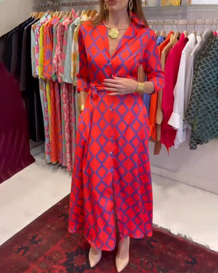 V-neck 3/4 sleeves Shirt Dress