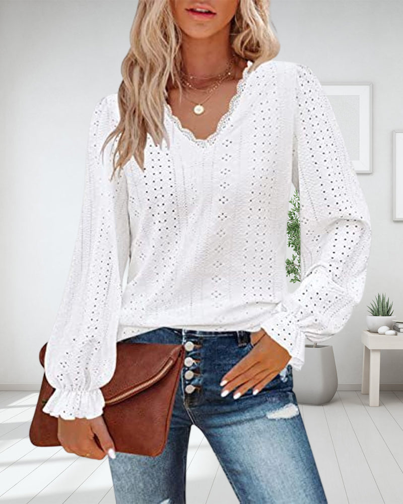 Long Sleeve Lace Top with V neck