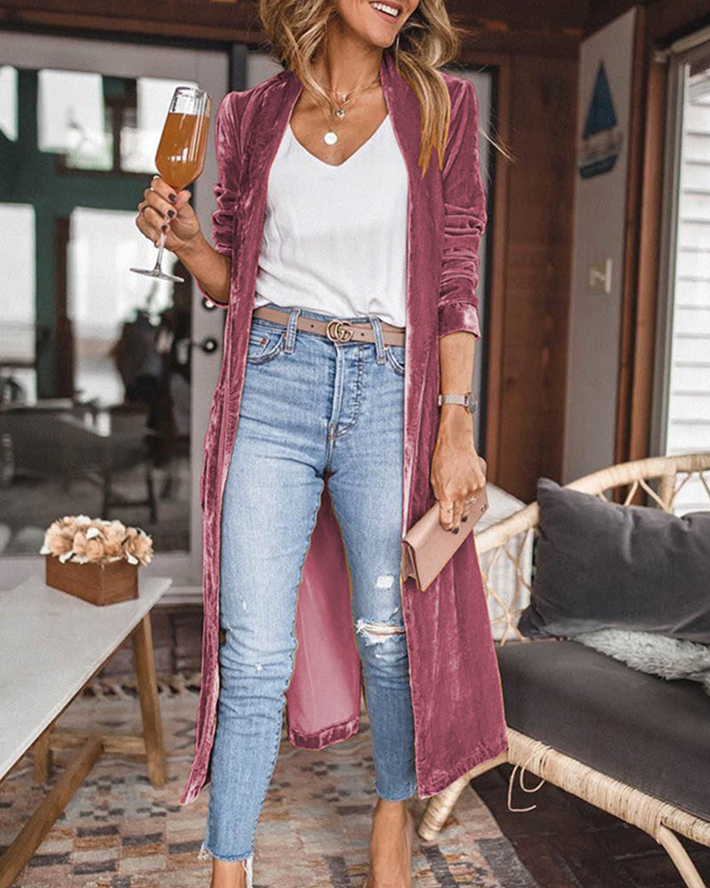 Solid Color Long Sleeve Long Jacket