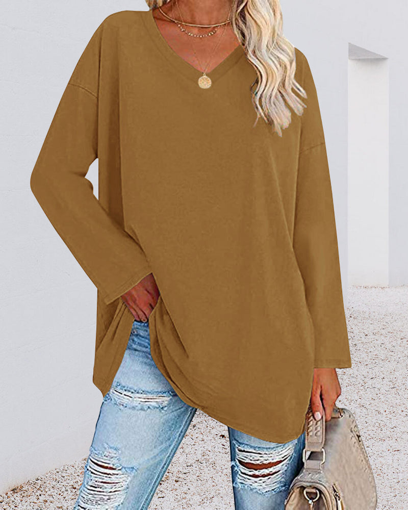Plain v-neck long-sleeved women's t-shirt