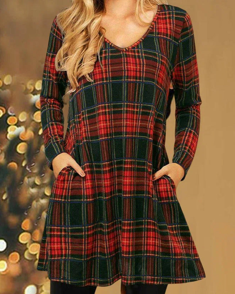 Christmas Checkered Print Loose Dress