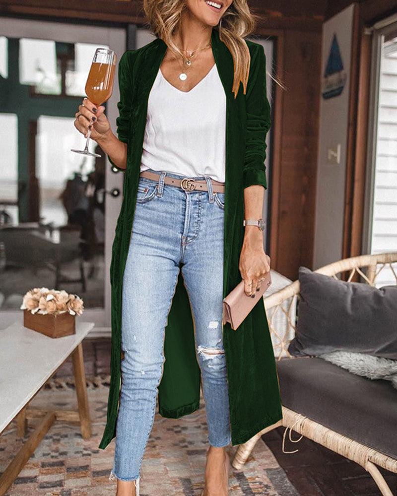 Solid Color Long Sleeve Long Jacket