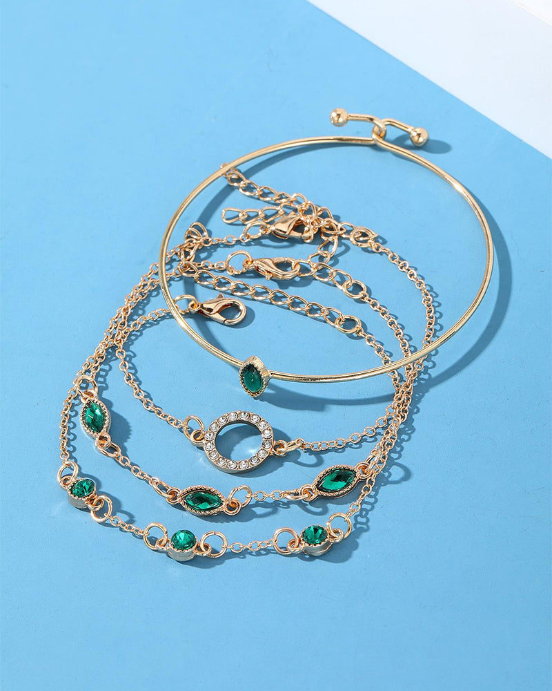 Circle rhombus rhinestone bracelet set of four