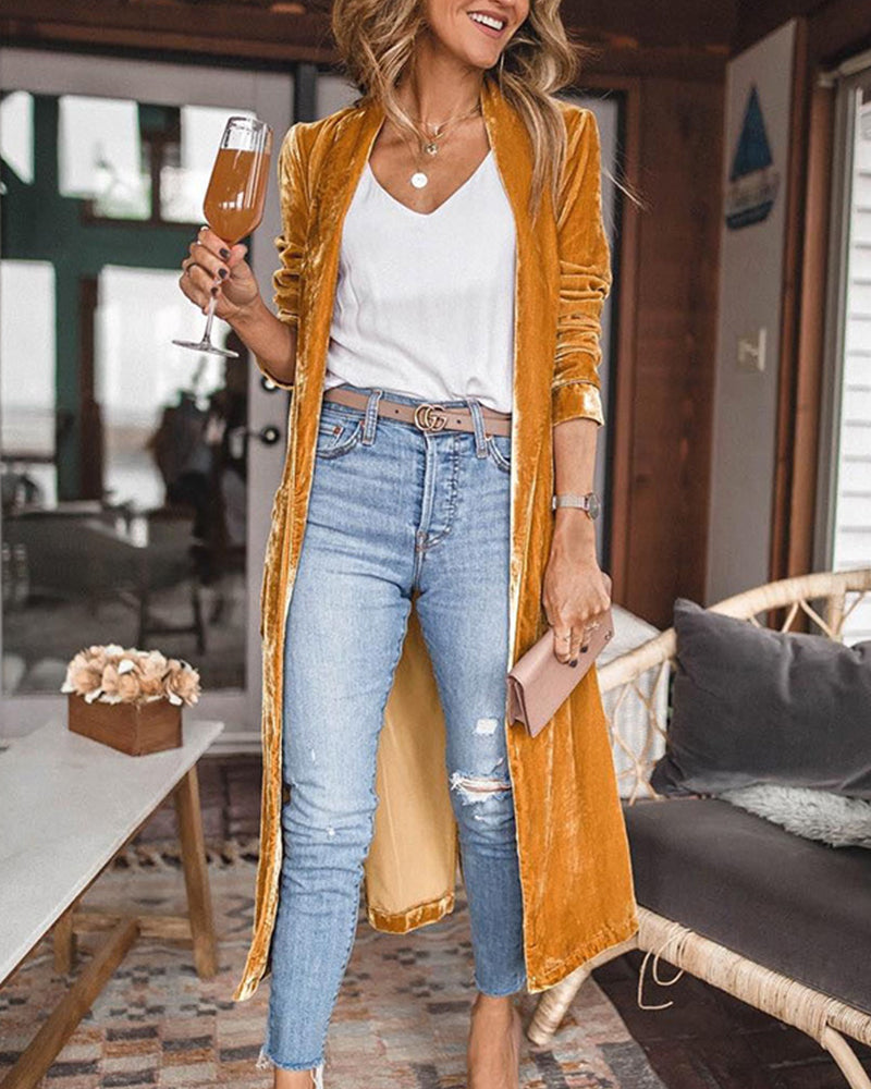 Solid Color Long Sleeve Long Jacket