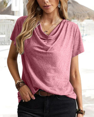 Cowl Neck T-shirt with Short Sleeves