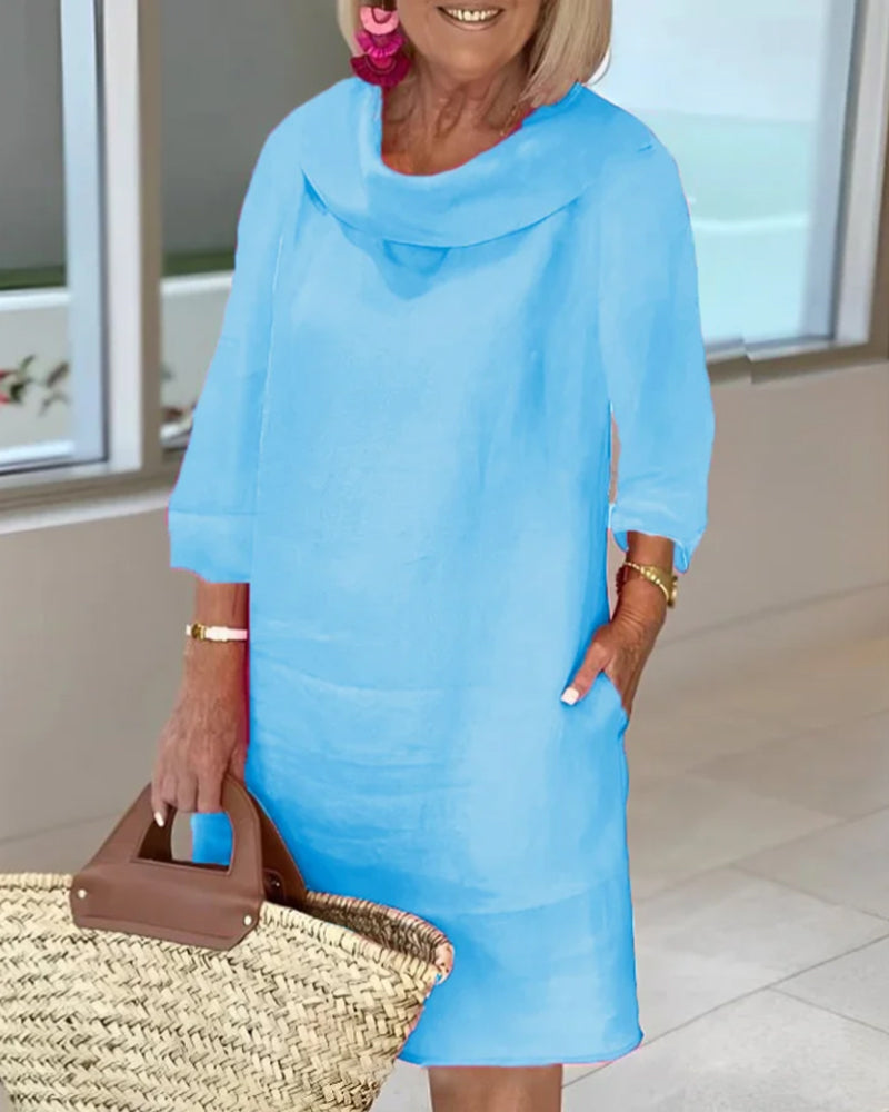 Round neck solid color dress