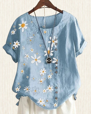 Loose cotton short-sleeved shirt