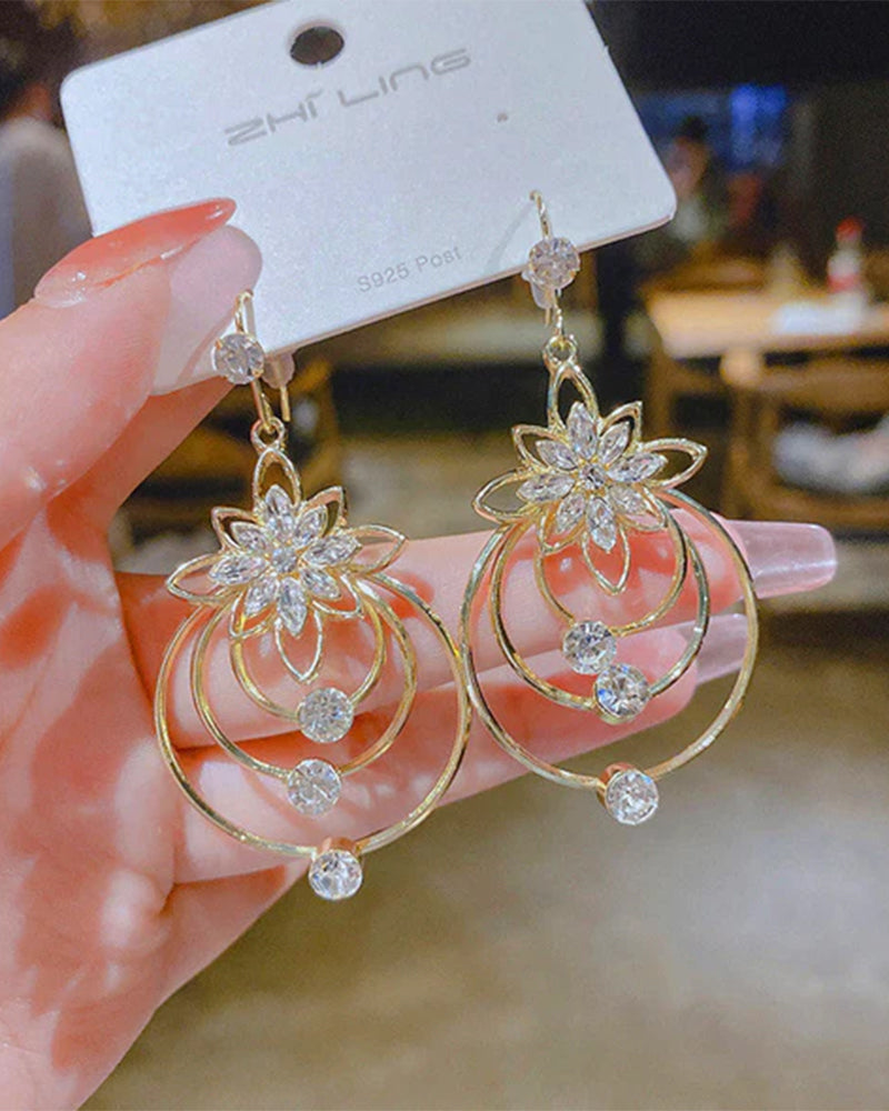 Crystal lotus three hoop earrings