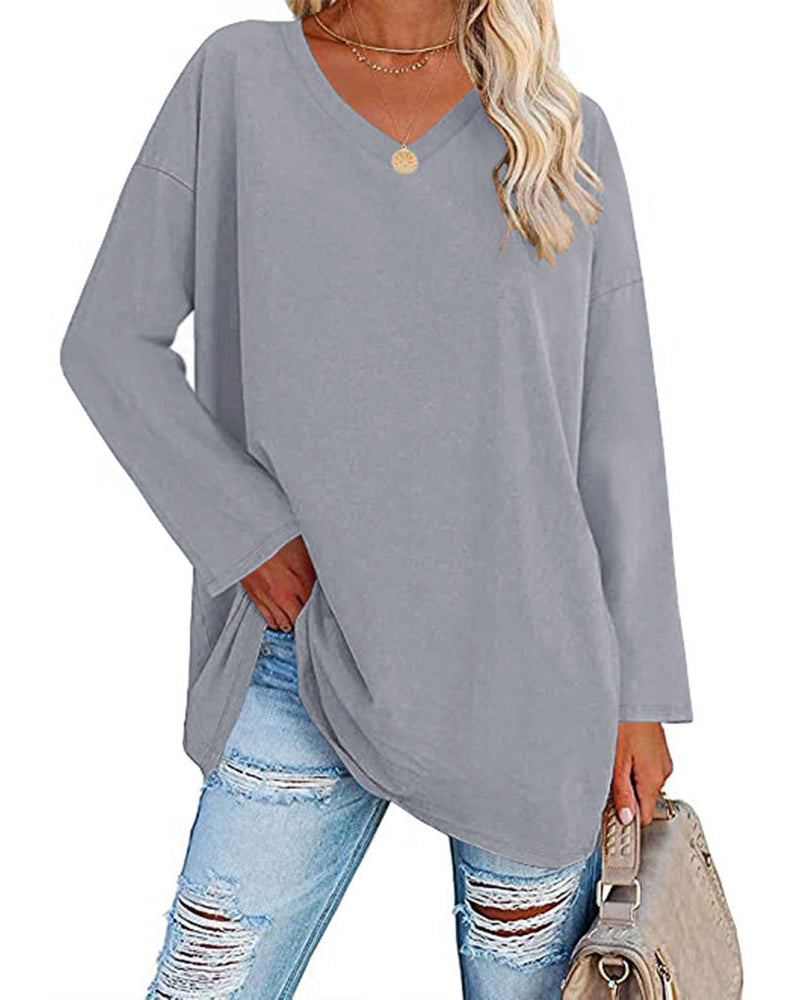 Plain v-neck long-sleeved women's t-shirt