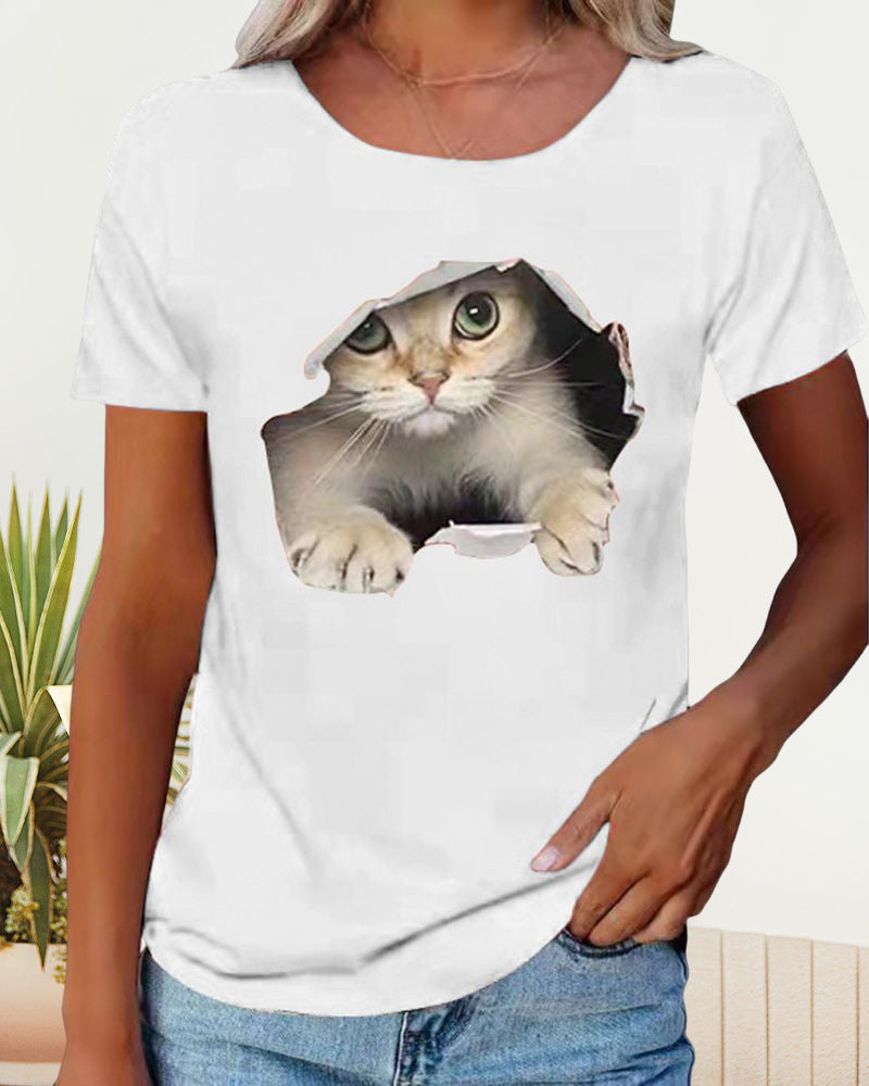 Cat Print T-Shirt