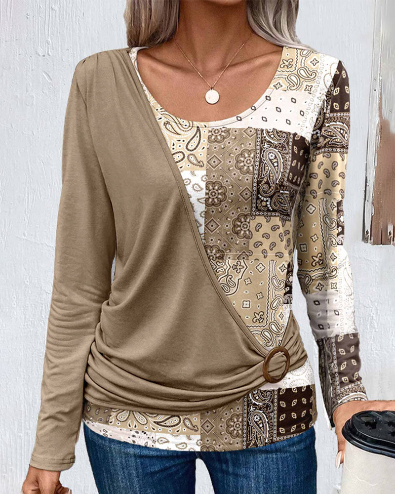 Long sleeve paisely print tops