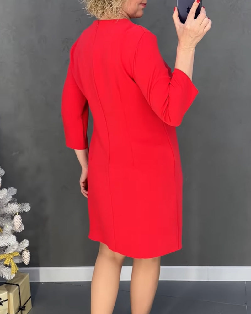 Elegant Round Neck Solid Color Dress