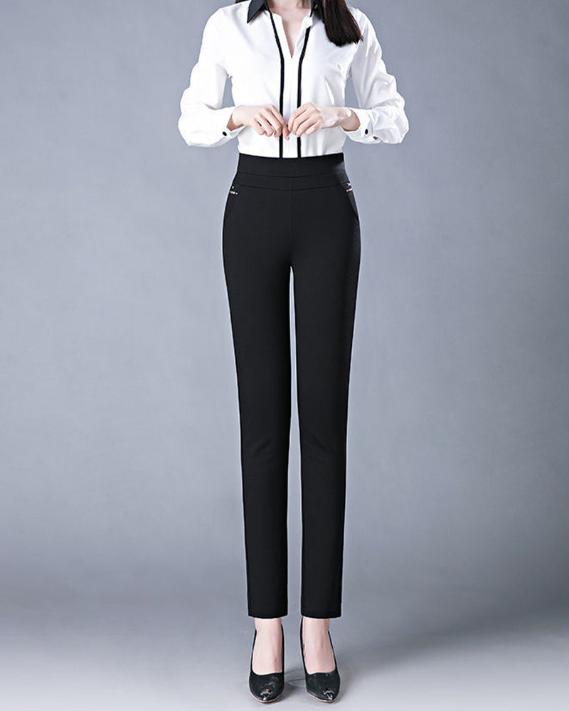 Pocket casual high waist trousers
