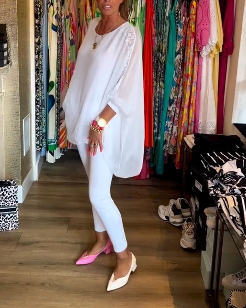 3/4 sleeve solid color irregular top