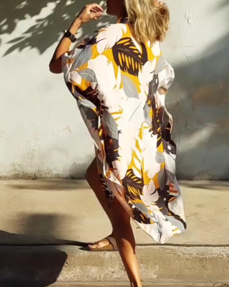 Pocket maple leaf print dress