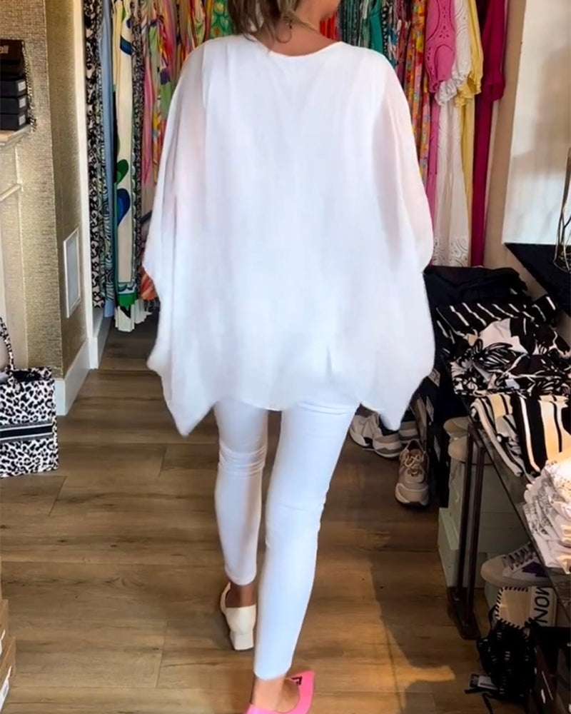 3/4 sleeve solid color irregular top