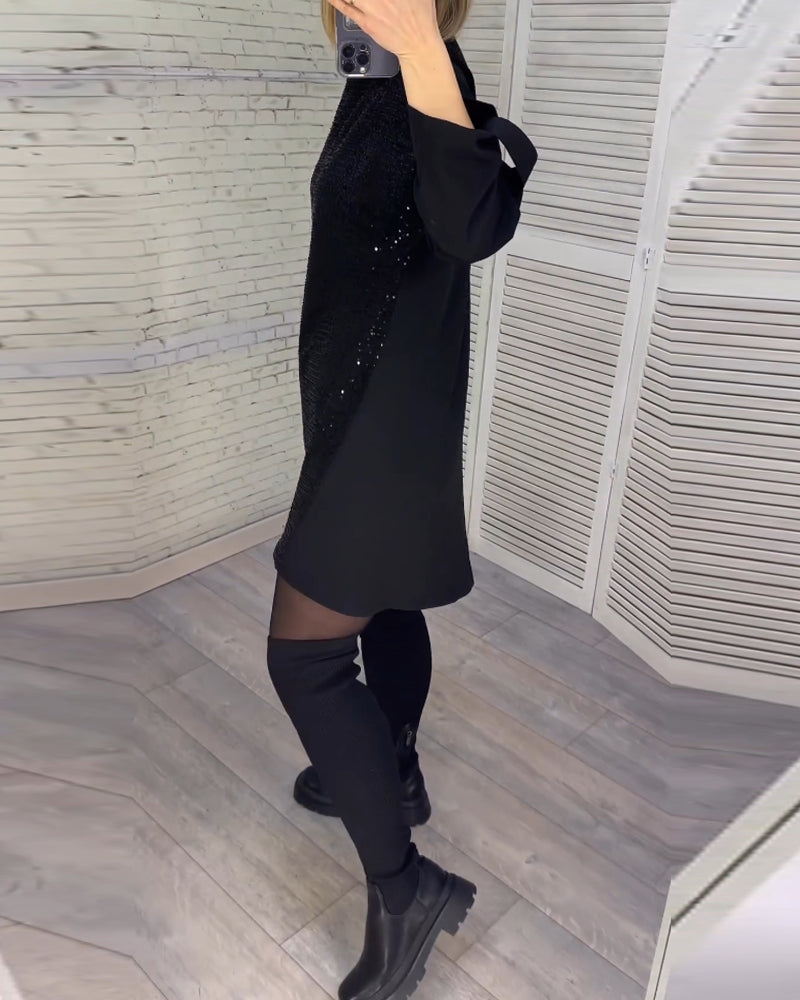 Sequin ruched sleeve dress