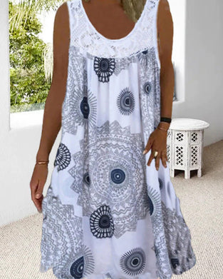 Sommerkjole for kvinner med o-hals ermeløs print