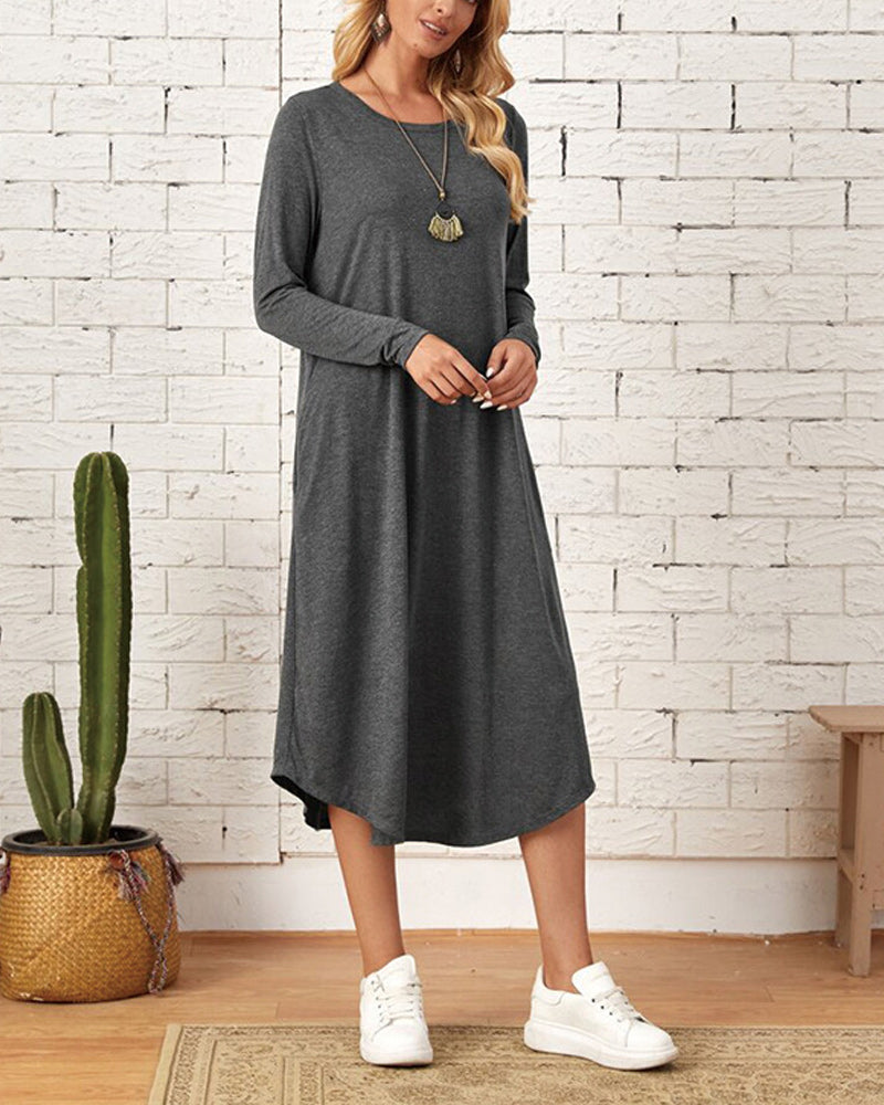 Long Sleeve Loose Cotton Dress