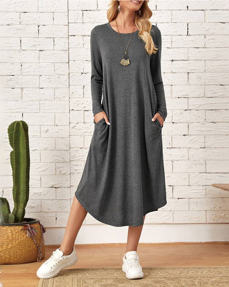 Long Sleeve Loose Cotton Dress