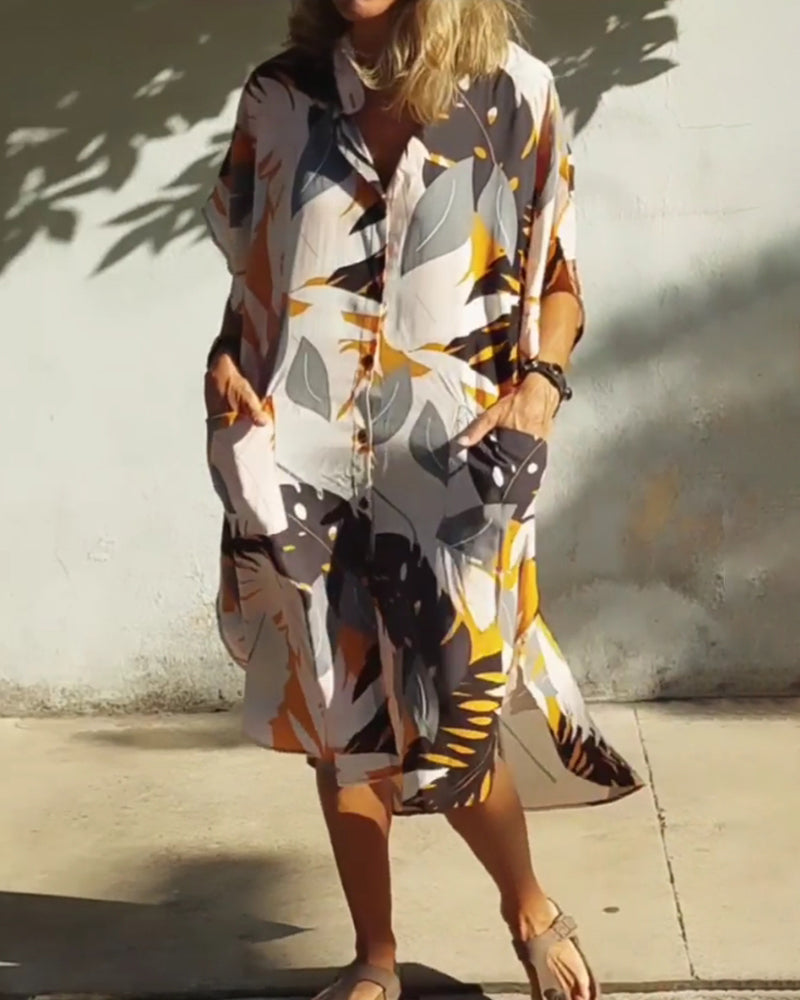 Pocket maple leaf print dress