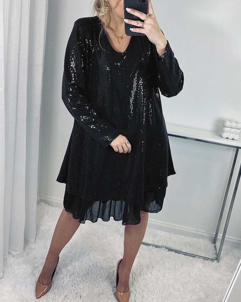 Long Sleeve Elegant Patchwork Loose Dress